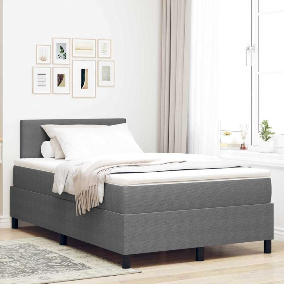 vidaXL LED Box Spring Bed Lichtgrijs en wit. 120 x 190 cm Katoen Stof vidaXL LED Box Spring Bed Lichtgrijs en wit. 120 x 190 cm Katoen Stof afbeelding 1