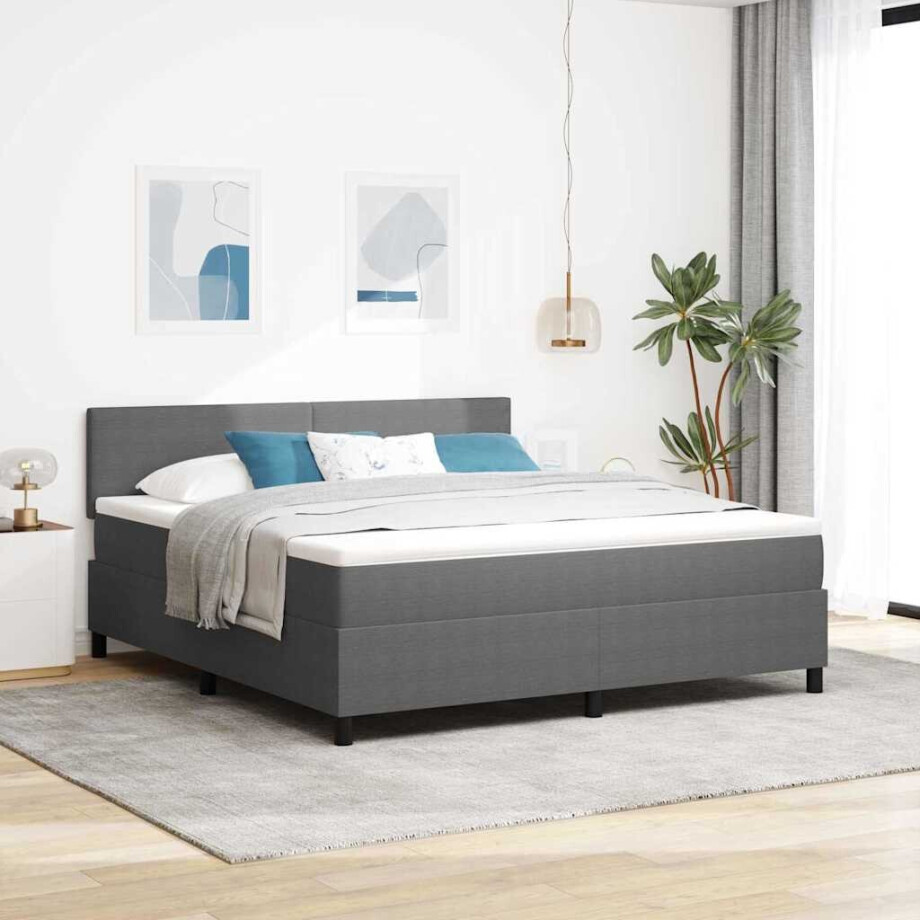 vidaXL LED Box Spring Bed Lichtgrijs en wit. 180 x 200 cm Katoen Stof vidaXL LED Box Spring Bed Lichtgrijs en wit. 180 x 200 cm Katoen Stof afbeelding 1
