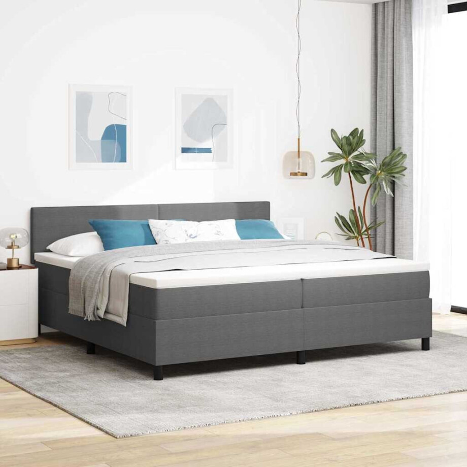 vidaXL LED Box Spring Bed Lichtgrijs en wit. 200 x 200 cm Katoen Stof vidaXL LED Box Spring Bed Lichtgrijs en wit. 200 x 200 cm Katoen Stof afbeelding 1