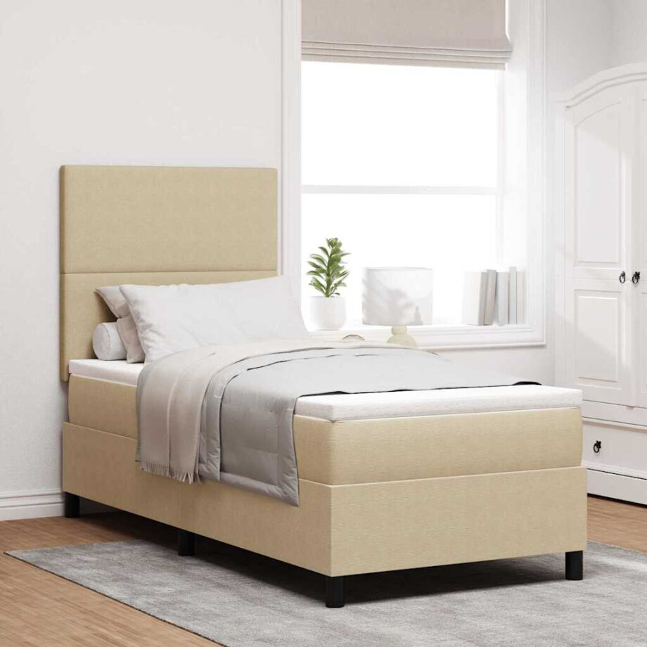 vidaXL LED Box Spring Bed Lichtgrijs en wit. 80 x 200 cm Katoen Stof vidaXL LED Box Spring Bed Lichtgrijs en wit. 80 x 200 cm Katoen Stof afbeelding 1