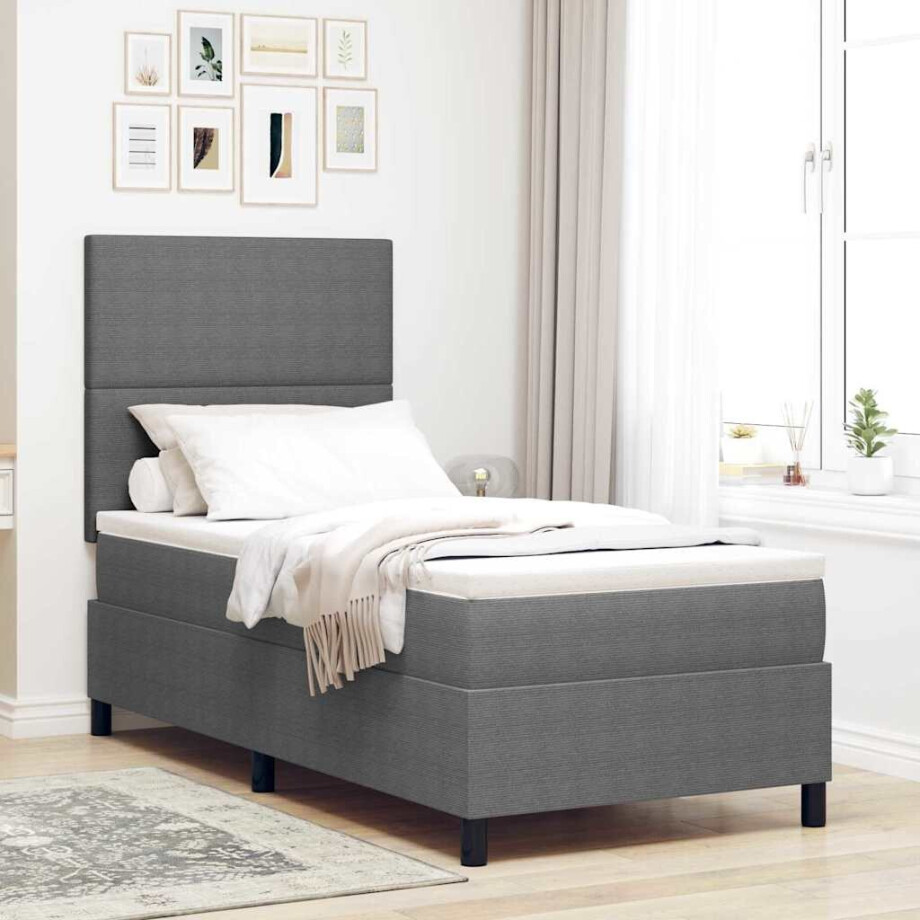 vidaXL LED Box Spring Bed Lichtgrijs en wit. 90 x 200 cm Katoen Stof afbeelding 1