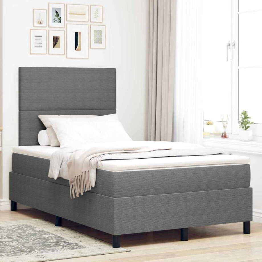 vidaXL LED Box Spring Bed Lichtgrijs en wit. 120 x 190 cm Katoen Stof afbeelding 1