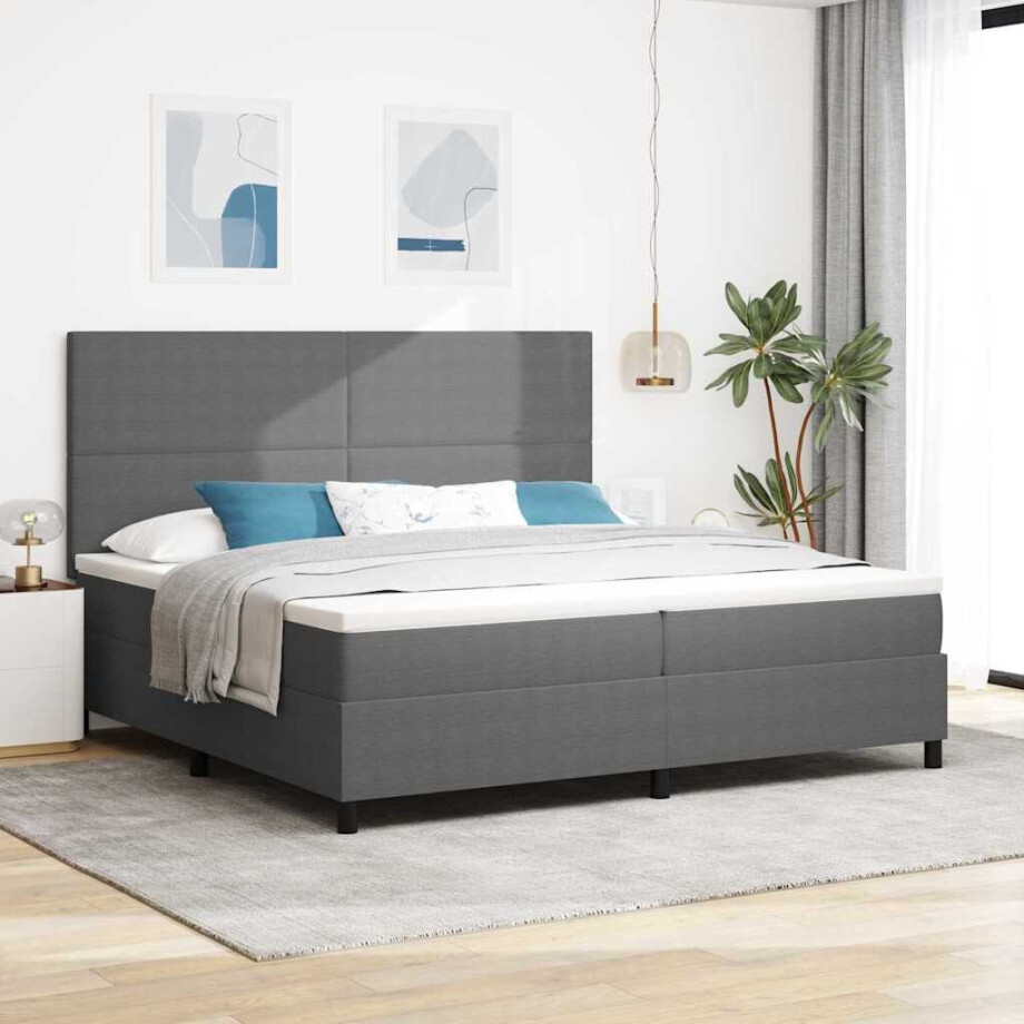 vidaXL LED Box Spring Bed Lichtgrijs en wit. 200 x 200 cm Katoen Stof vidaXL LED Box Spring Bed Lichtgrijs en wit. 200 x 200 cm Katoen Stof afbeelding 1