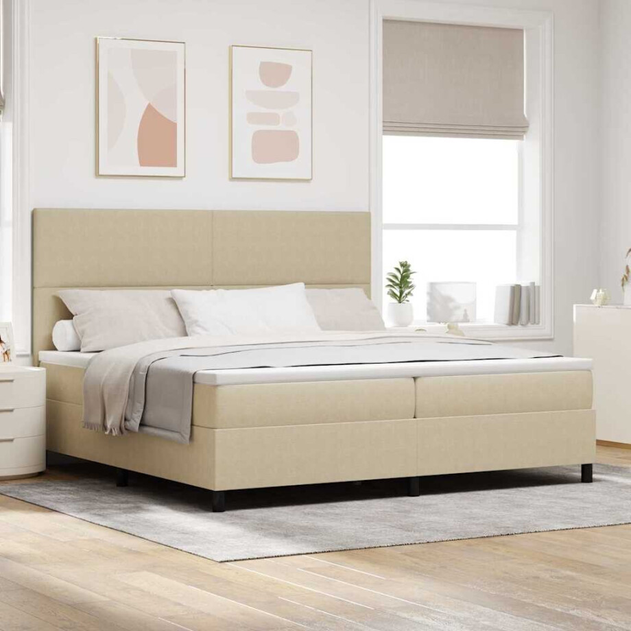vidaXL LED Box Spring Bed Lichtgrijs en wit. 200 x 200 cm Katoen Stof afbeelding 1