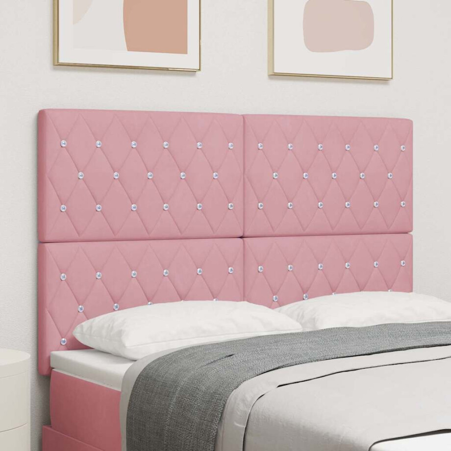 vidaXL Hoofdbord Roze 144 cm Fluweel afbeelding 1
