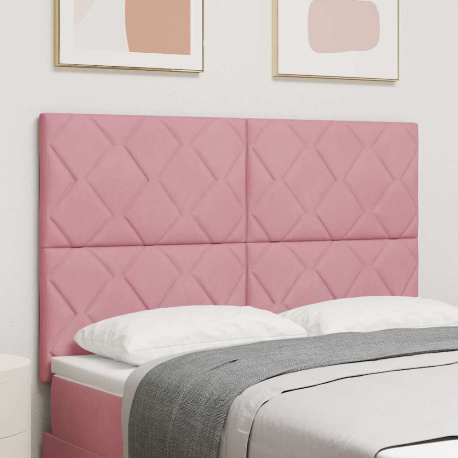 vidaXL Hoofdbord Roze 144 cm Fluweel afbeelding 1