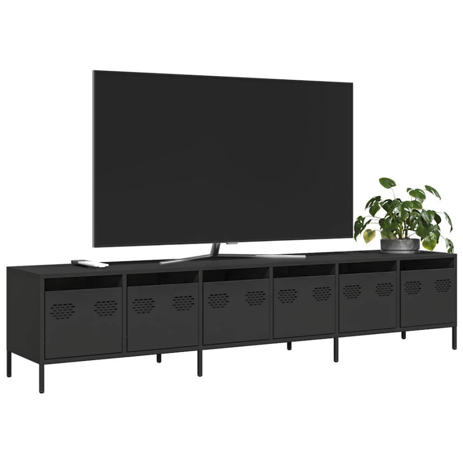 vidaXL Tv-meubel 202x39x43,5 cm koudgewalst staal zwart afbeelding 1