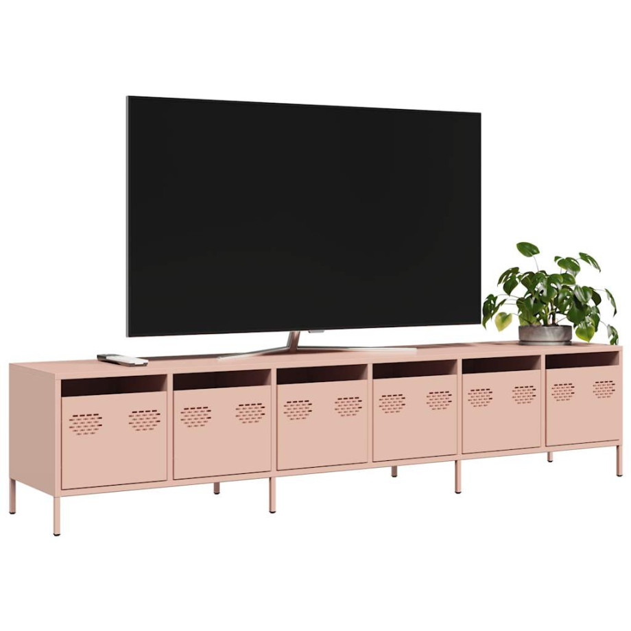 vidaXL Tv-meubel 202x39x43,5 cm koudgewalst staal roze afbeelding 1