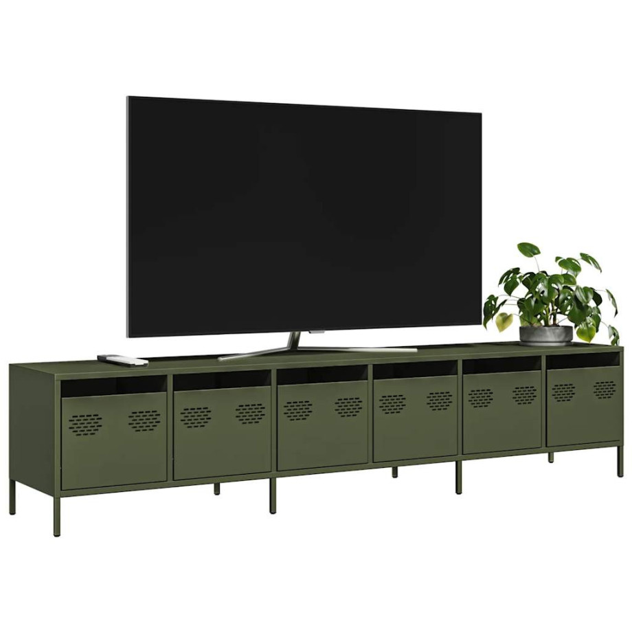 vidaXL Tv-meubel 202x39x43,5 cm koudgewalst staal olijfgroen afbeelding 1