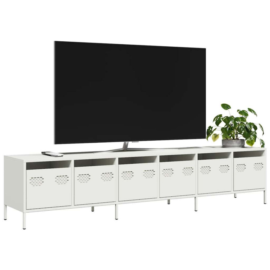 vidaXL Tv-meubel 202x39x43,5 cm koudgewalst staal wit afbeelding 1