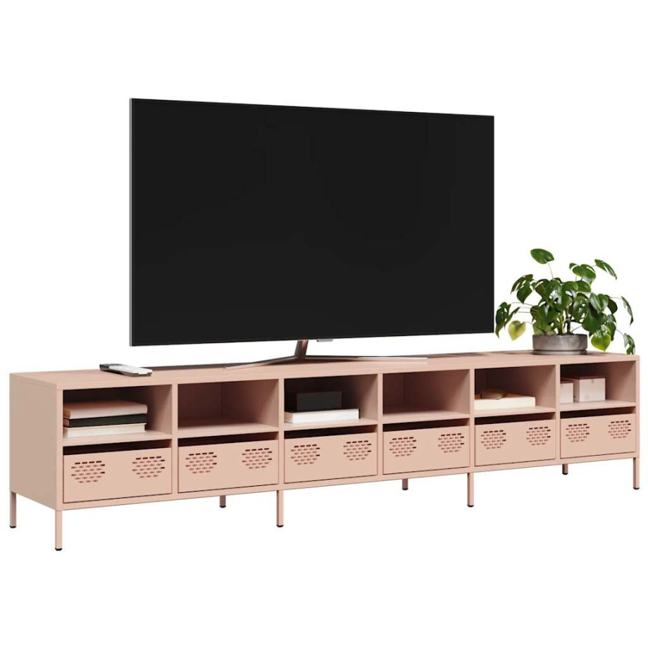 vidaXL Tv-meubel 202x39x43,5 cm koudgewalst staal roze afbeelding 1