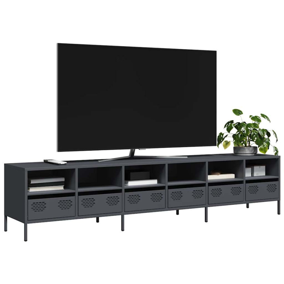 vidaXL Tv-meubel 202x39x43,5 cm koudgewalst staal antracietkleurig afbeelding 1