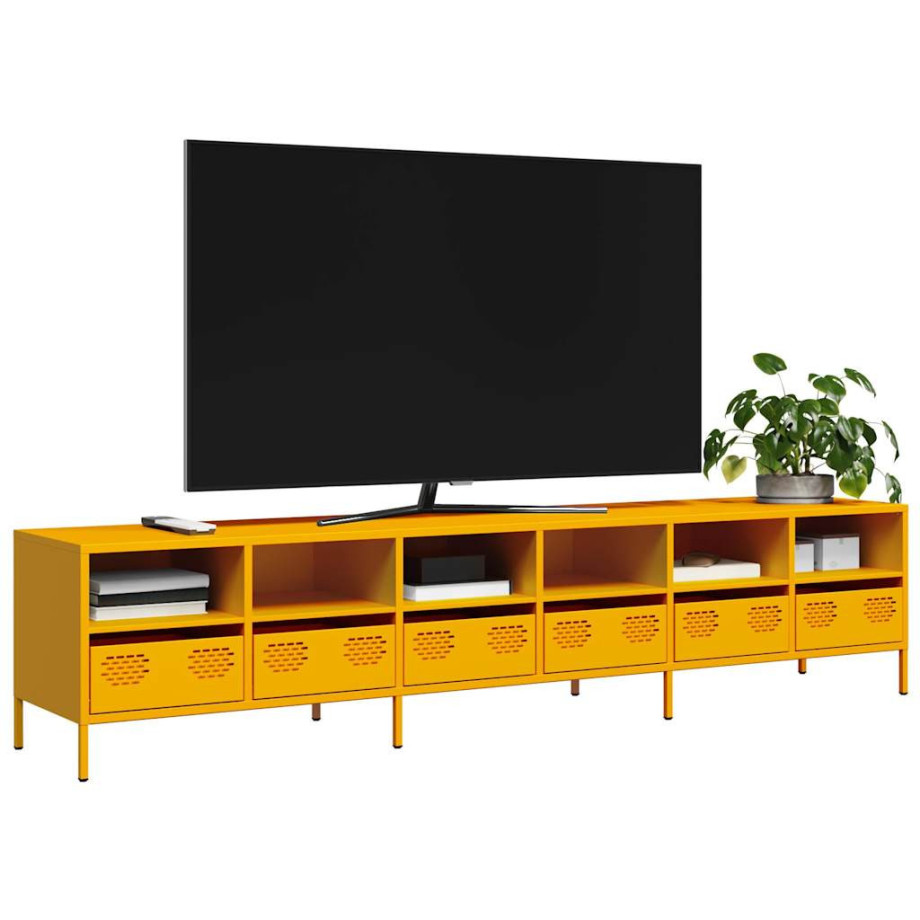 vidaXL Tv-meubel 202x39x43,5 cm koudgewalst staal mosterdgeel afbeelding 1