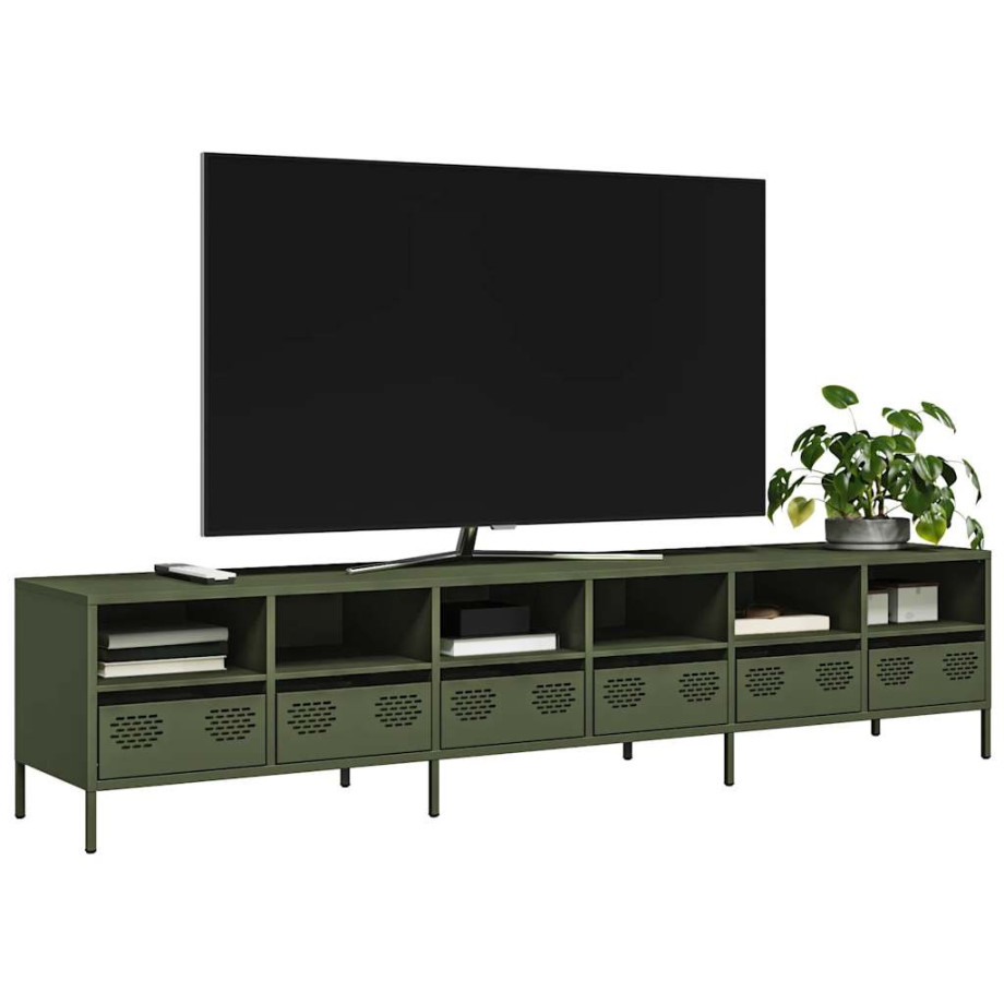 vidaXL Tv-meubel 202x39x43,5 cm koudgewalst staal olijfgroen afbeelding 1