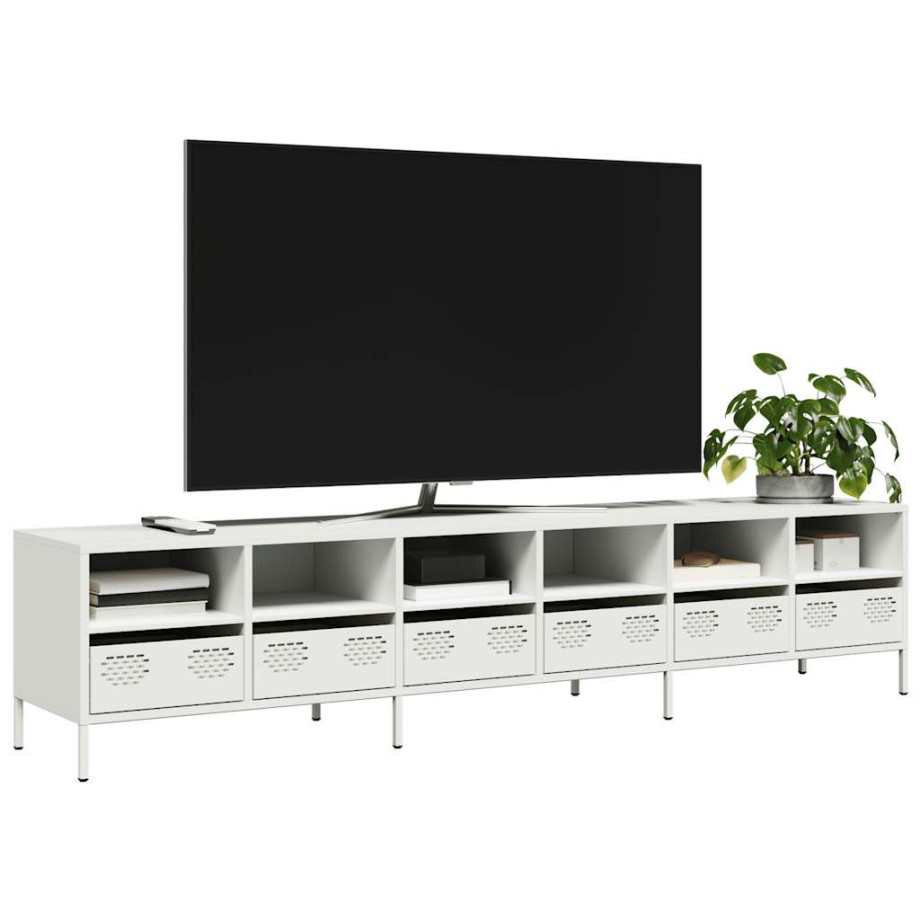 vidaXL Tv-meubel 202x39x43,5 cm koudgewalst staal wit afbeelding 1