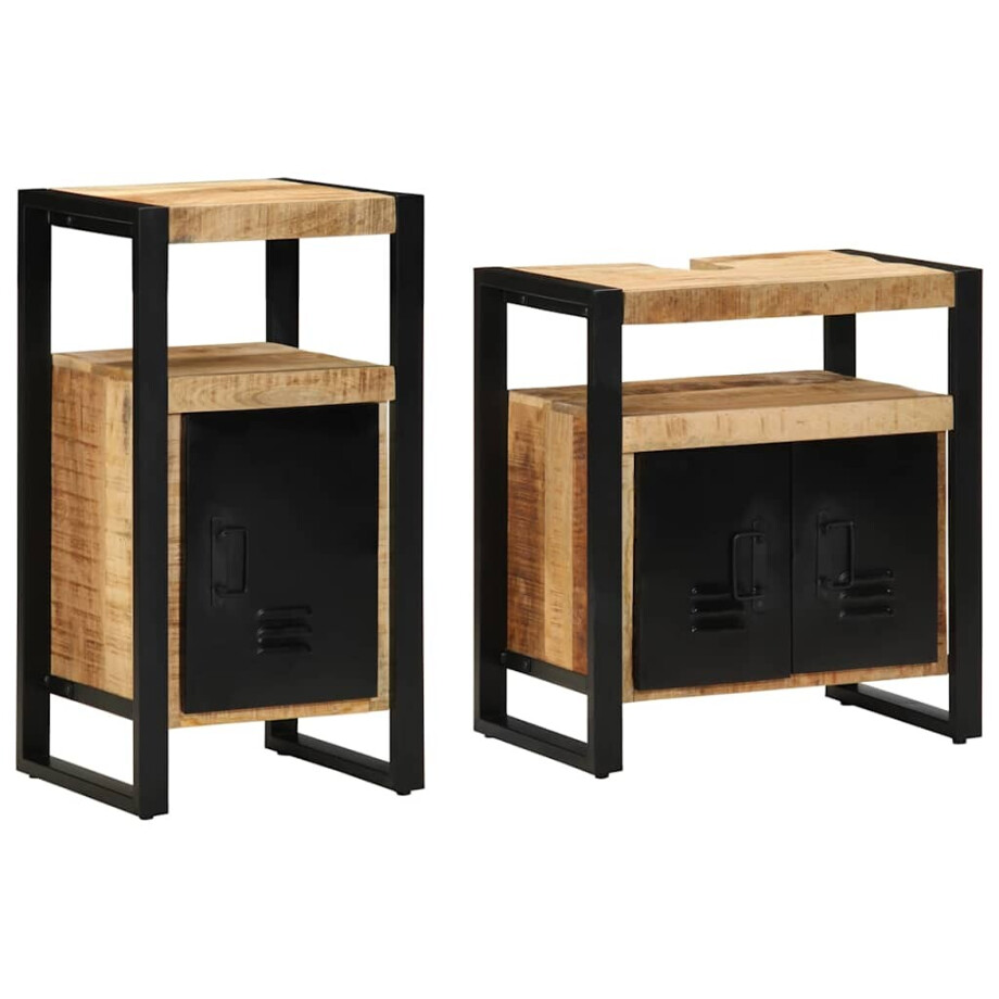 vidaXL Badkamermeubelset met plank 2 pcs Bruin Massief Ruw Mango Hout afbeelding 1