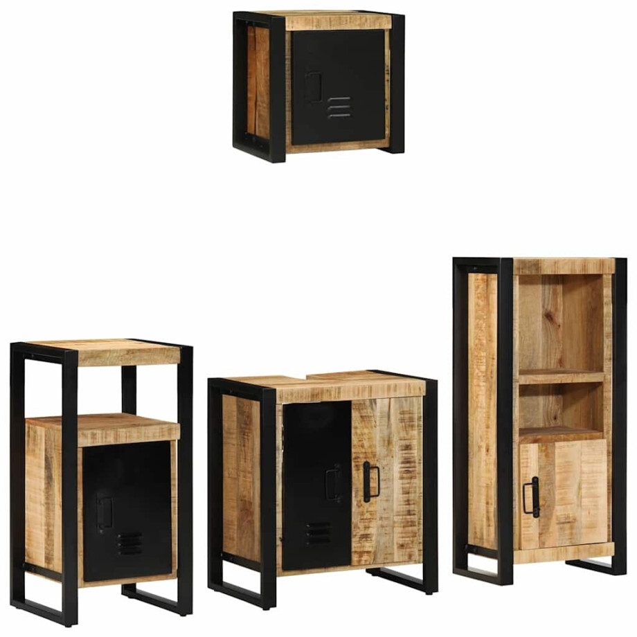 vidaXL Badkamermeubelset 4 pcs Bruin en zwart Massief Mango Hout afbeelding 1