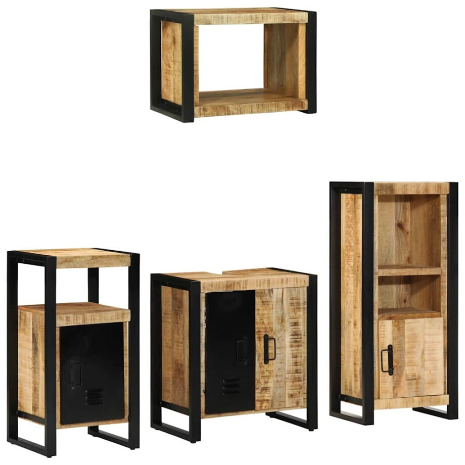 vidaXL Badkamermeubelset 4 pcs Bruin en zwart Massief Mango Hout afbeelding 1