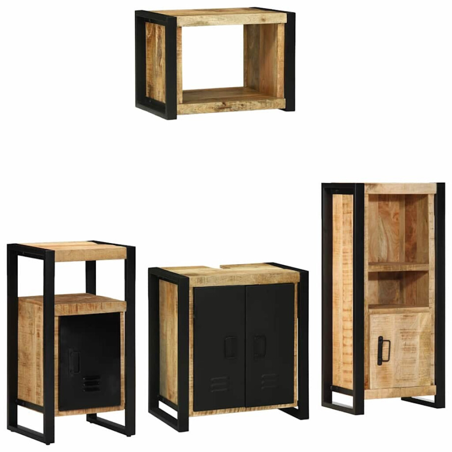 vidaXL Badkamermeubelset 4 pcs Bruin en zwart Massief Mango Hout afbeelding 1