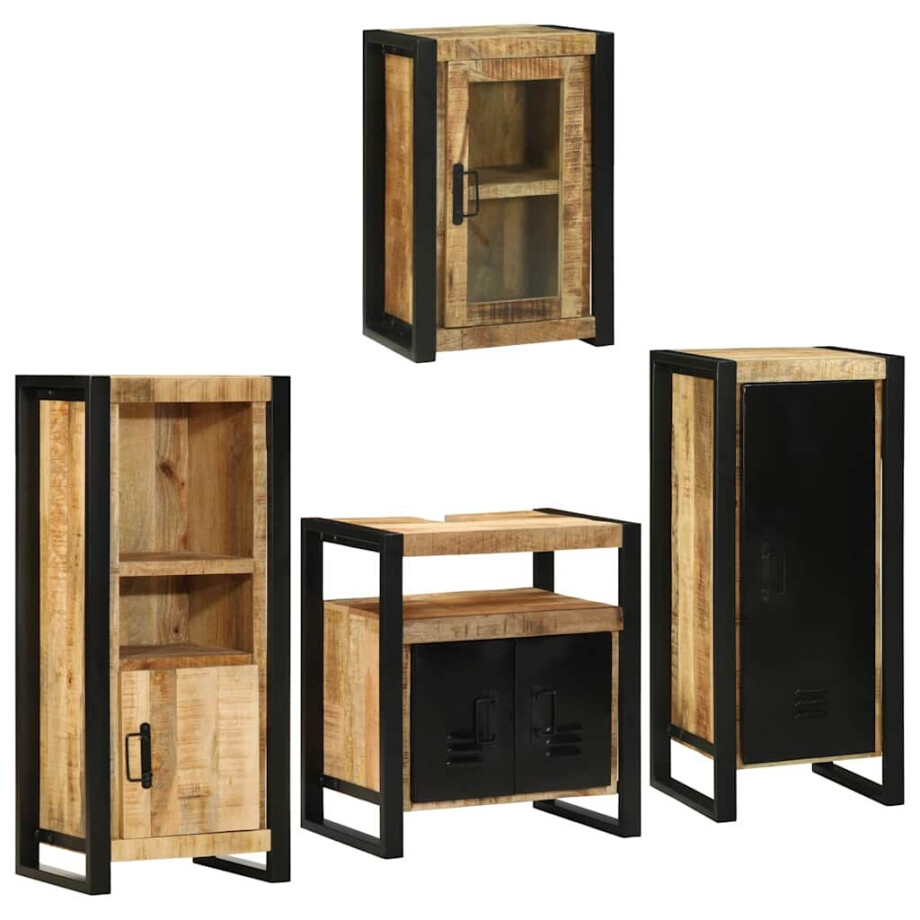 vidaXL Badkamermeubelset met plank 4 pcs Bruin Massief Mango Hout afbeelding 1