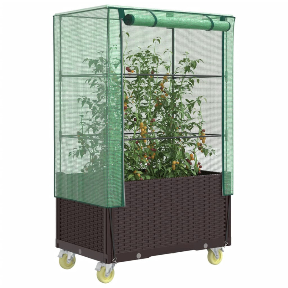 vidaXL Plantenbak verhoogd met hoes en wielen 80x50x182 cm rattanlook afbeelding 1