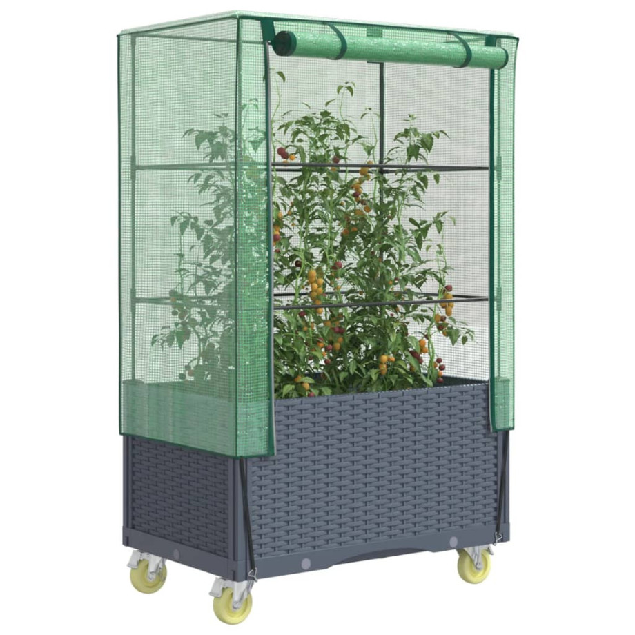 vidaXL Plantenbak verhoogd met hoes en wielen 80x50x182 cm rattanlook afbeelding 1