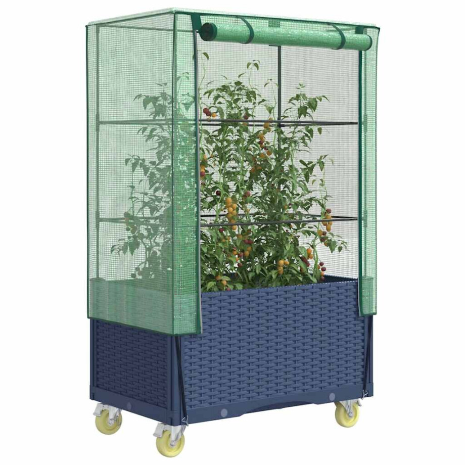 vidaXL Plantenbak verhoogd met hoes en wielen 80x50x182 cm rattanlook afbeelding 1