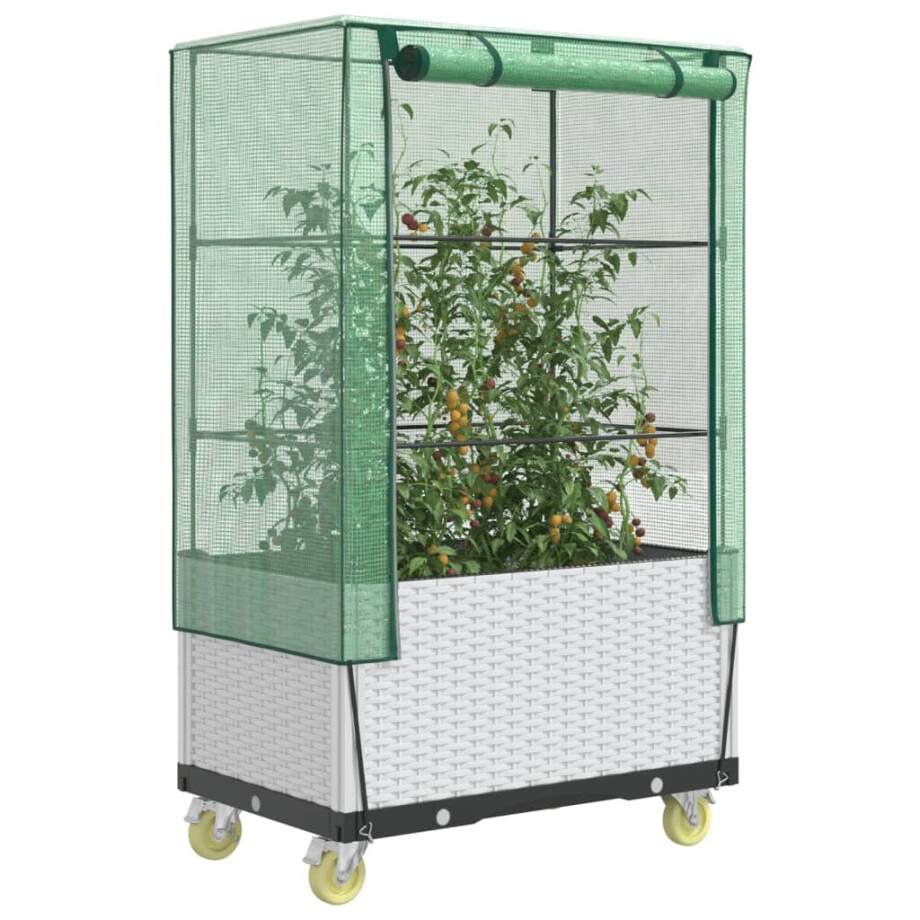 vidaXL Plantenbak verhoogd met hoes en wielen 80x50x182 cm rattanlook afbeelding 1