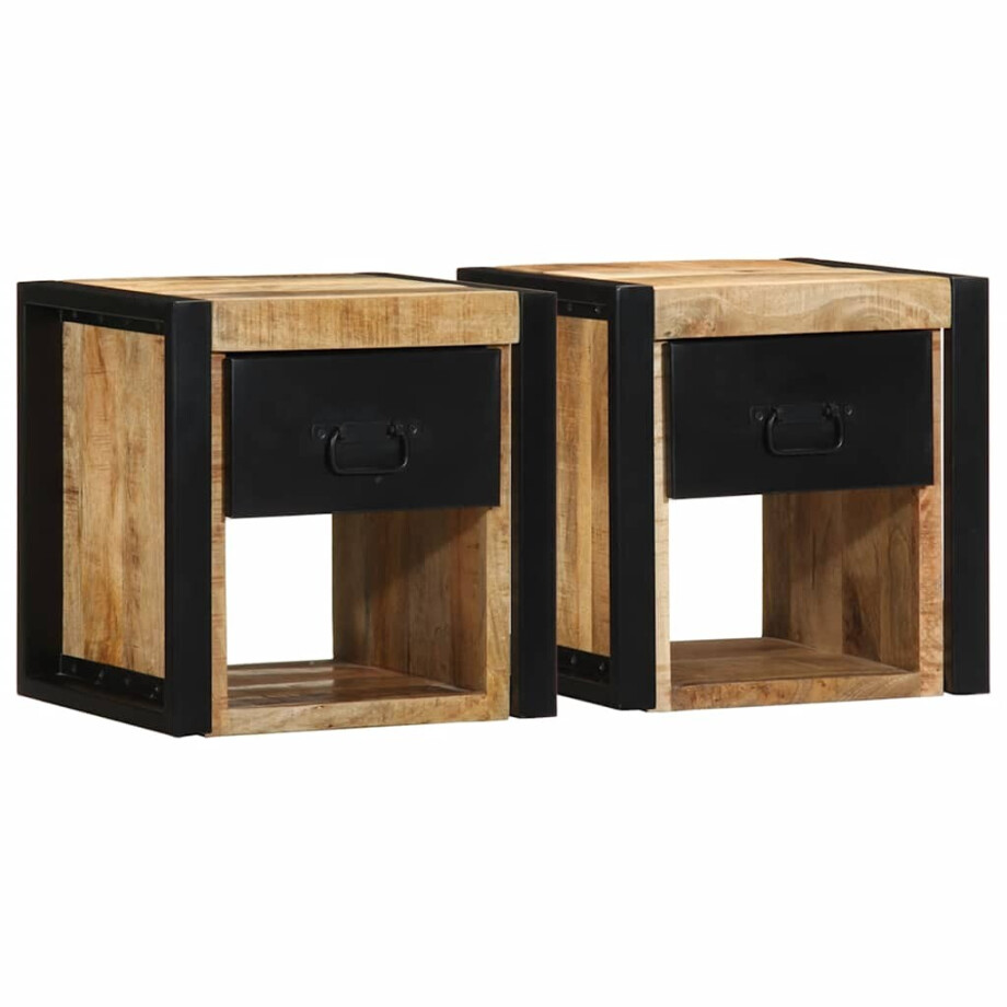 vidaXL Nachtkastjes 2 st 40x35x40 cm massief ruw hout mango vidaXL Nachtkastjes 2 st 40x35x40 cm massief ruw hout mango afbeelding 1