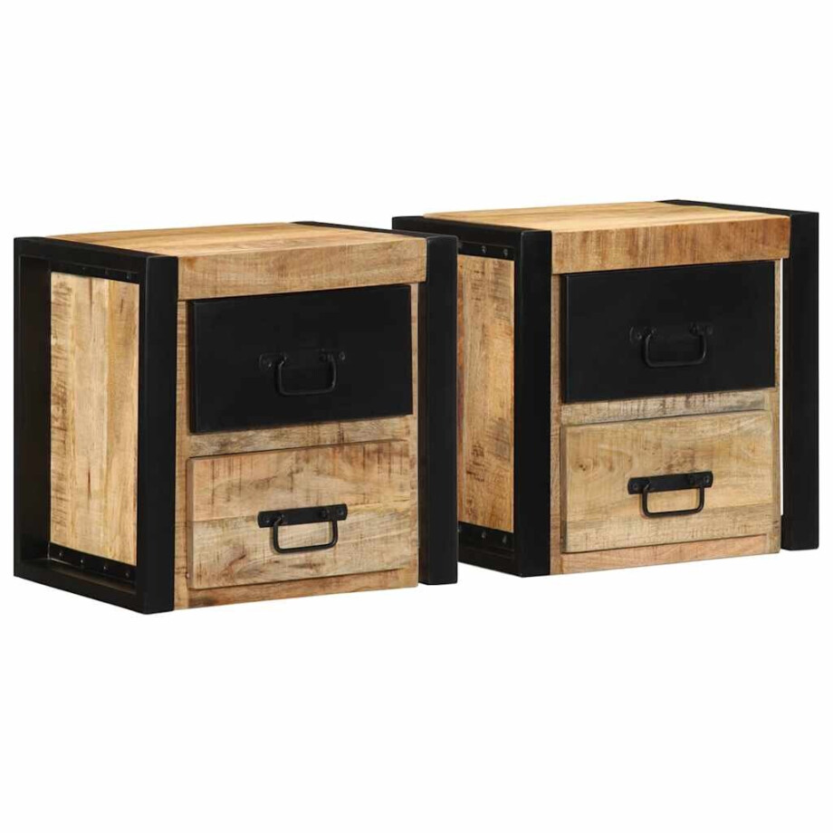 vidaXL Nachtkastjes 2 st 40x35x40 cm massief ruw hout mango afbeelding 1