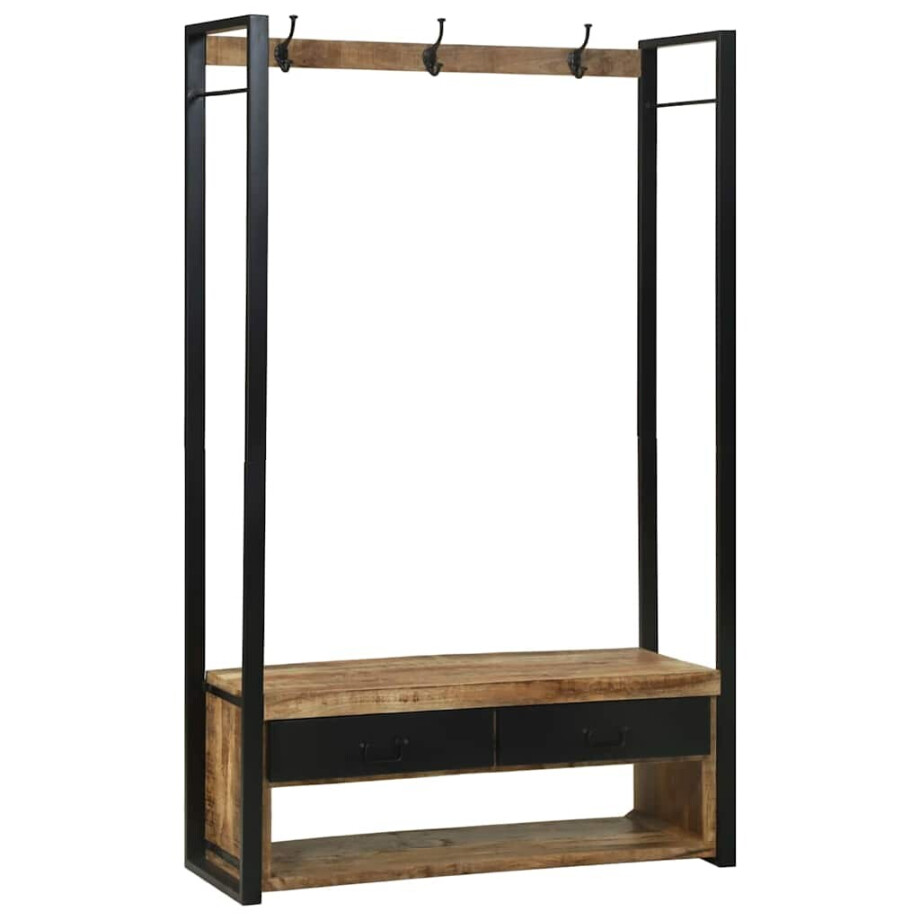 vidaXL Kledingrek met lade Bruin 110 x 40 x 179 cm Massief mangohout afbeelding 1