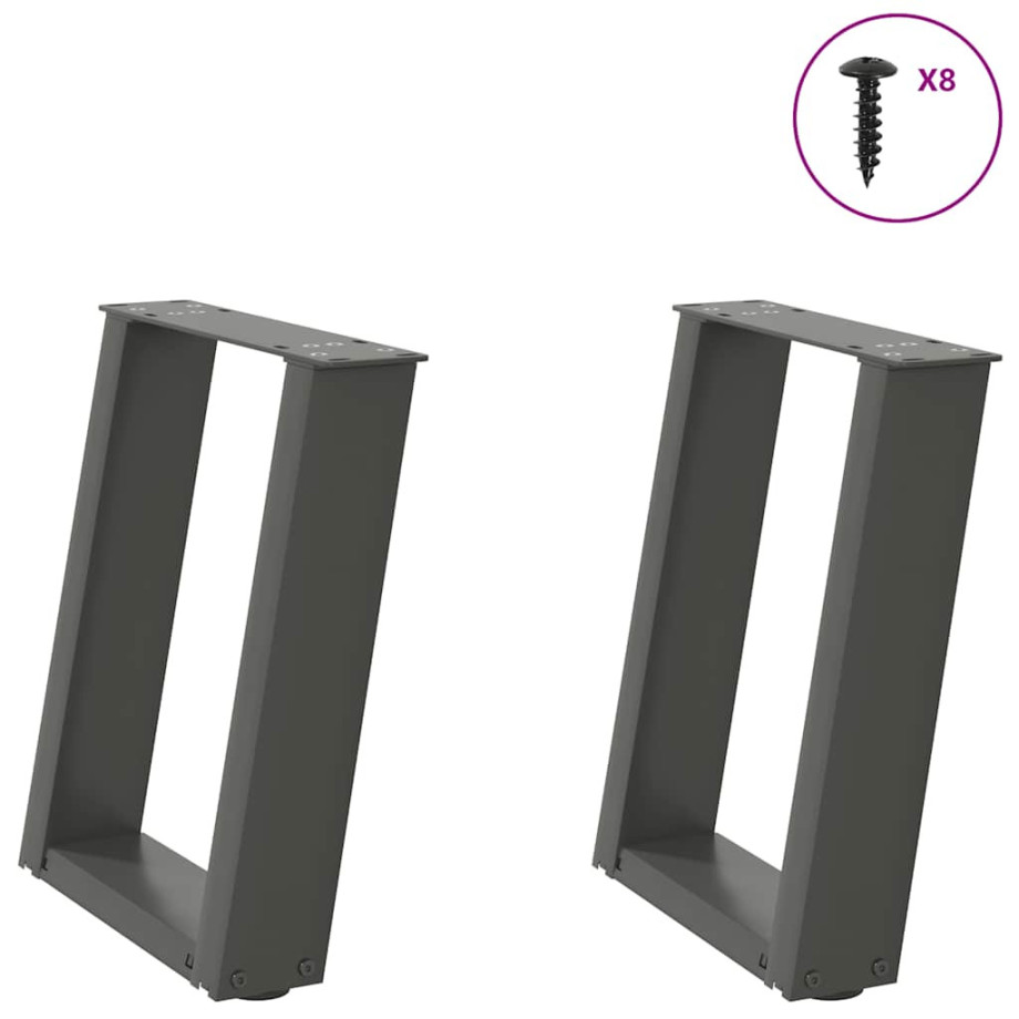 vidaXL Salontafelpoten 2 st U-vormig 28x(42-43) cm staal antraciet afbeelding 1