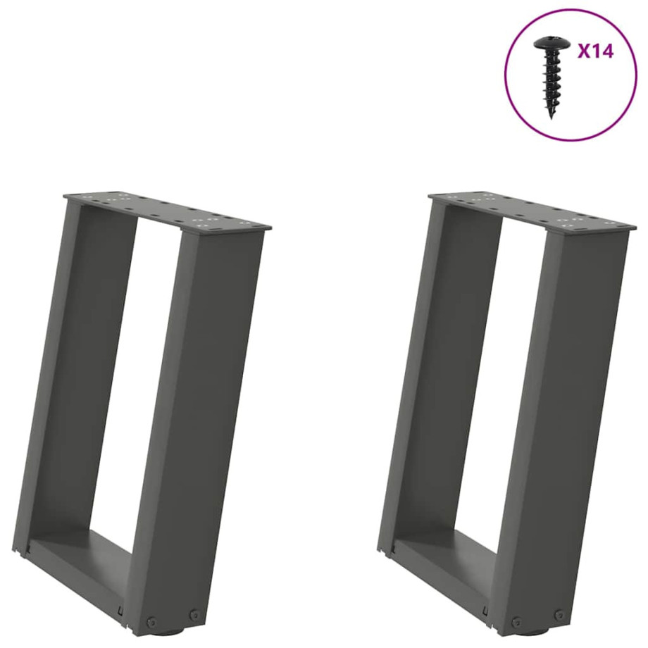vidaXL Salontafelpoten 2 st U-vormig 38x(42-43) cm staal antraciet afbeelding 1