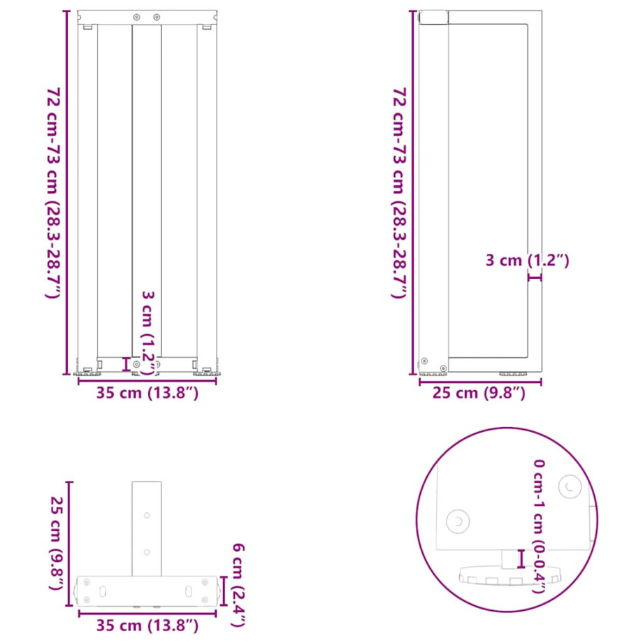 vidaXL Console tafelpoten 2 st T-vormig 38x25x(72-73) cm staal wit afbeelding 1