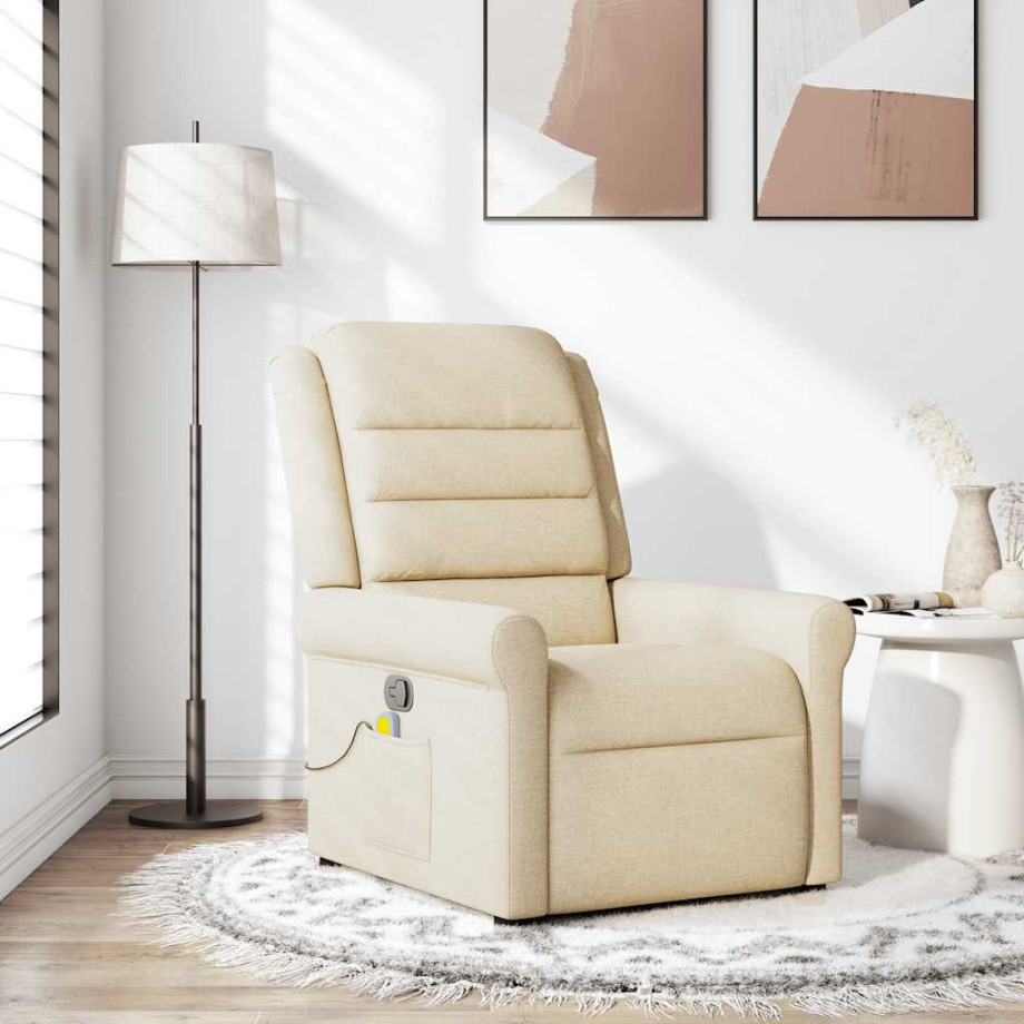 vidaXL Massagestoel verstelbaar stof crèmekleurig afbeelding 1