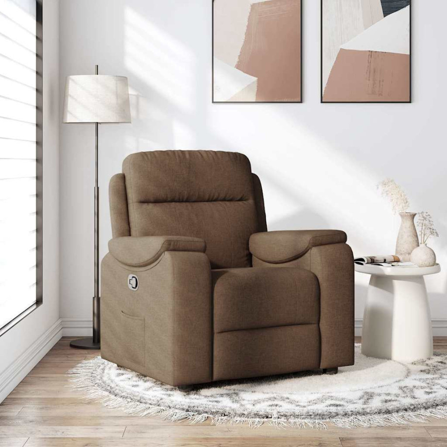 vidaXL Fauteuil verstelbaar stof bruin afbeelding 1