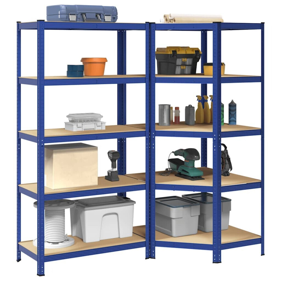 vidaXL Legbordenset 5-laags 2 st staal & bewerkt hout blauw afbeelding 1