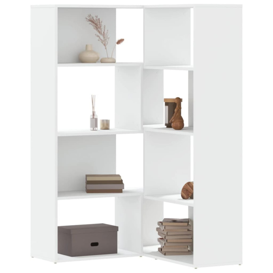vidaXL Boekenkast 4-laags hoek 85x85x140 cm bewerkt hout wit afbeelding 1