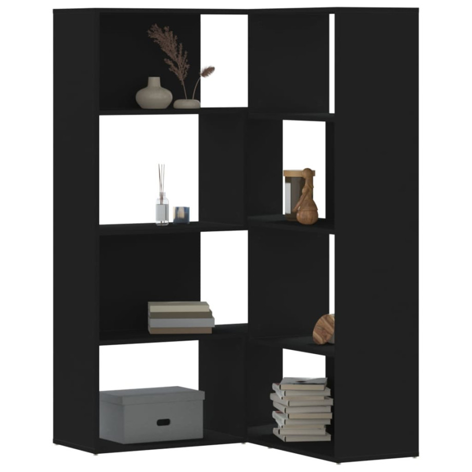 vidaXL Boekenkast 4-laags hoek 85x85x140 cm bewerkt hout zwart afbeelding 1