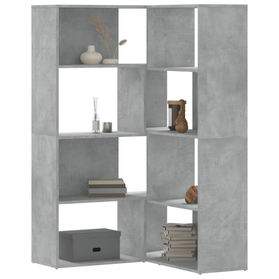 vidaXL Boekenkast 4-laags hoek 85x85x140 cm bewerkt hout betongrijs afbeelding 1