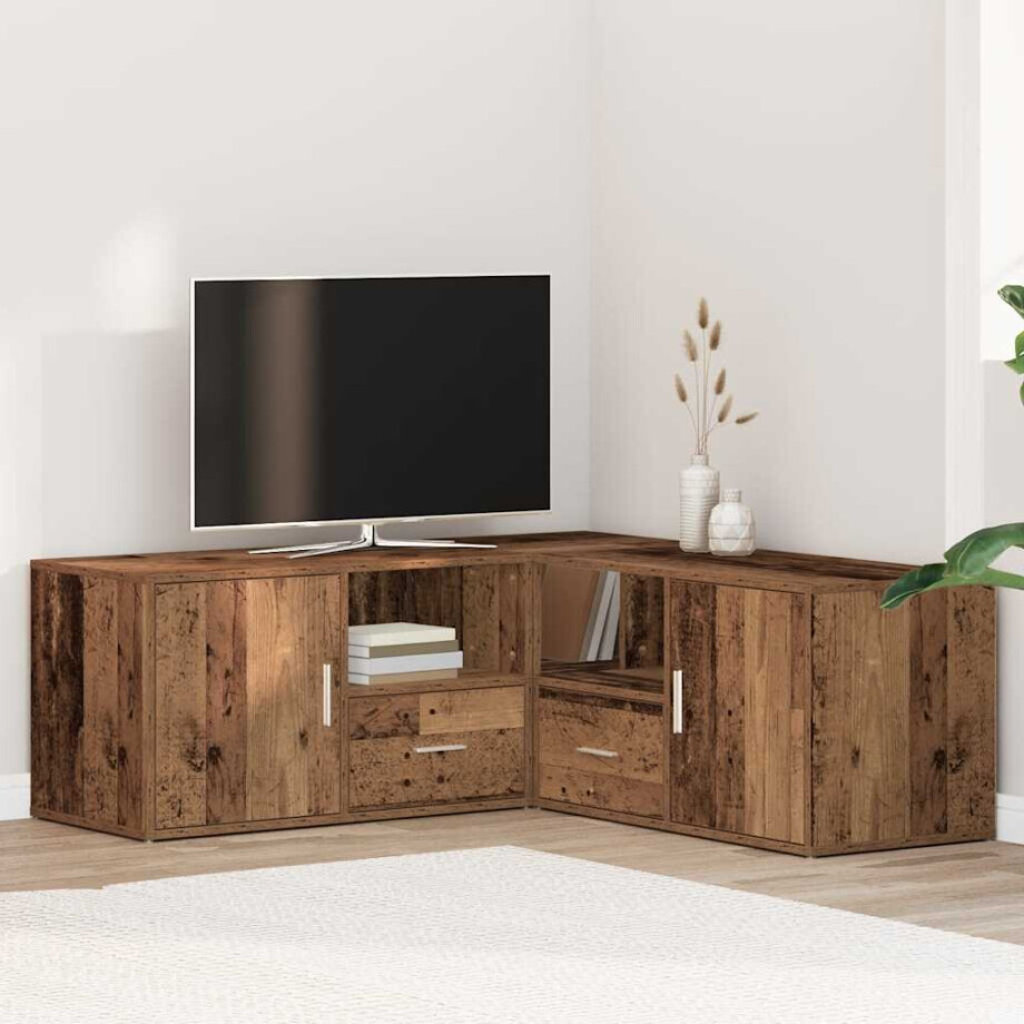 vidaXL Hoekkast 200x40x45 cm bewerkt hout oud houtkleurig afbeelding 1