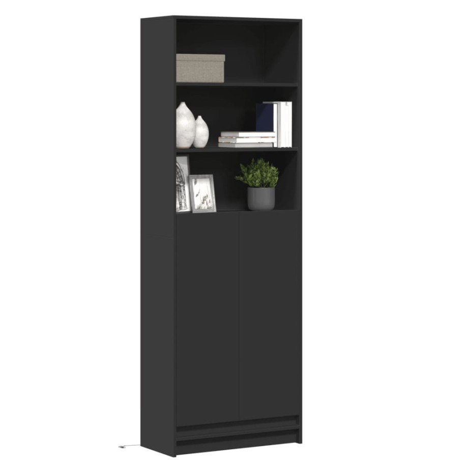 vidaXL Hoge kast met LED 69x32,5x200 cm bewerkt hout zwart afbeelding 1
