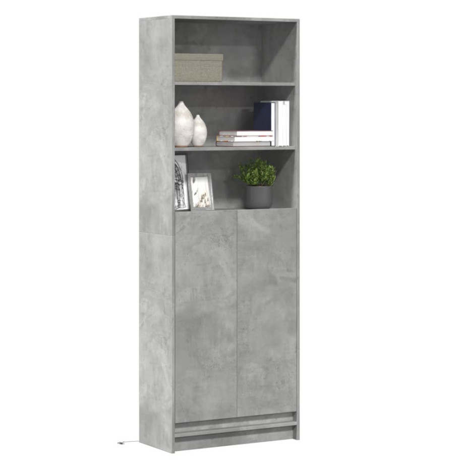 vidaXL Hoge kast met LED 69x32,5x200 cm bewerkt hout betongrijs afbeelding 1