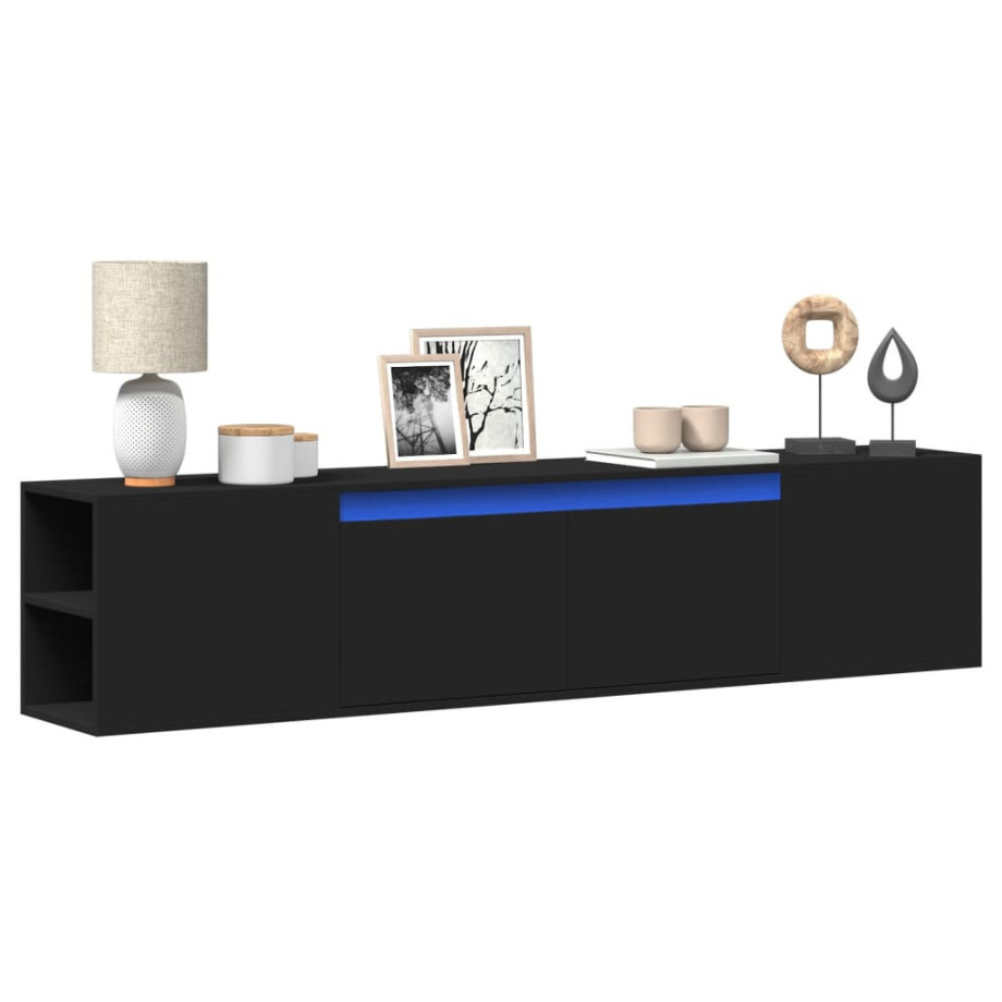 vidaXL Tv-wandmeubel met LED-verlichting 180x31x39,5 cm zwart afbeelding 1