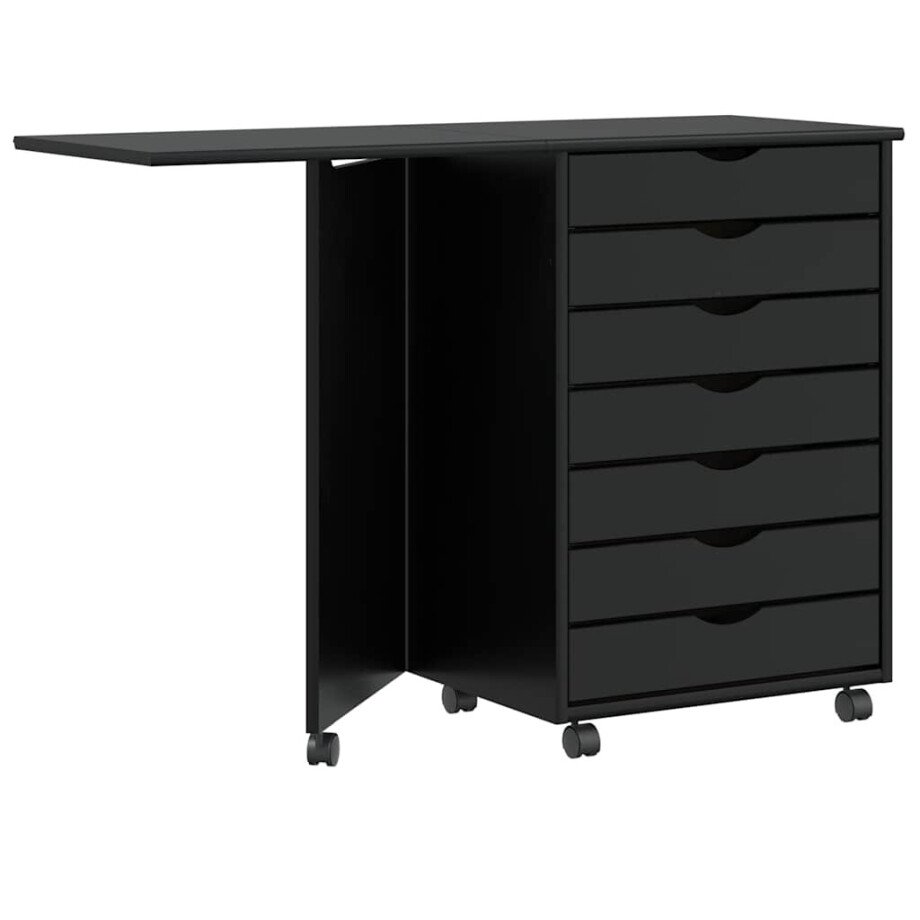 vidaXL Rolkast met bureau MOSS massief grenenhout zwart afbeelding 1