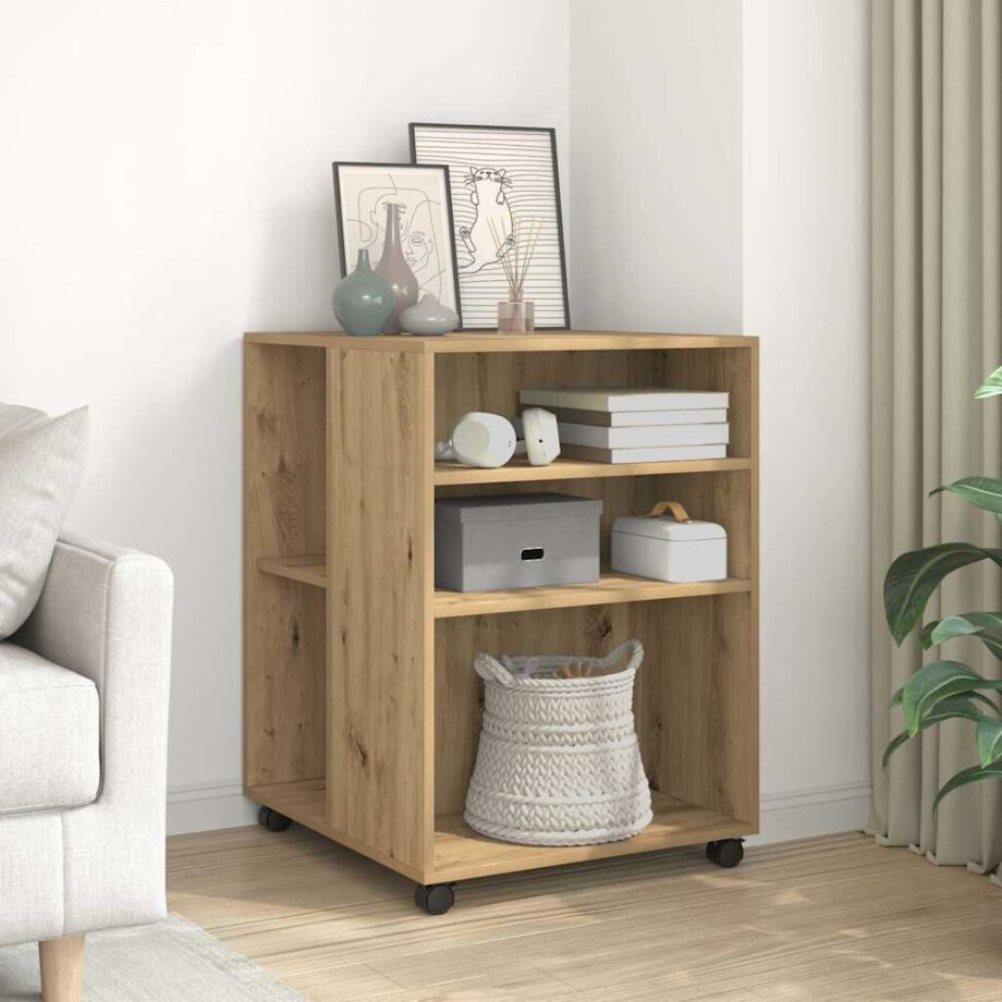 vidaXL Bijzettafel met wieltjes 55x60x78 cm hout artisanaal eikenkleur afbeelding 1