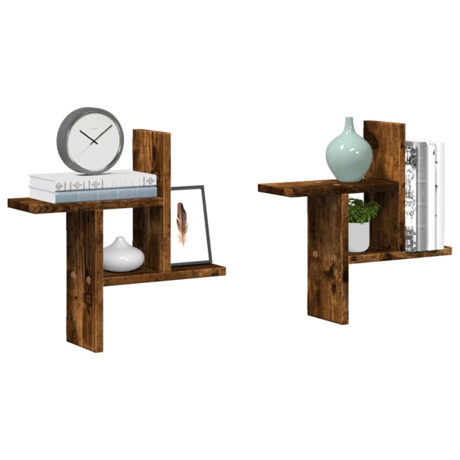 vidaXL Wandschappen 2 st 38x12x38 cm bewerkt hout gerookt eikenkleurig vidaXL Wandschappen 2 st 38x12x38 cm bewerkt hout gerookt eikenkleurig afbeelding 1