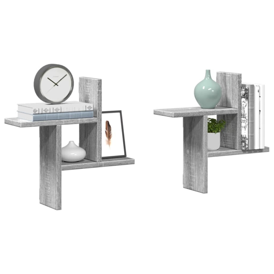 vidaXL Wandschappen 2 st 38x12x38 cm bewerkt hout grijs sonoma eiken vidaXL Wandschappen 2 st 38x12x38 cm bewerkt hout grijs sonoma eiken afbeelding 1