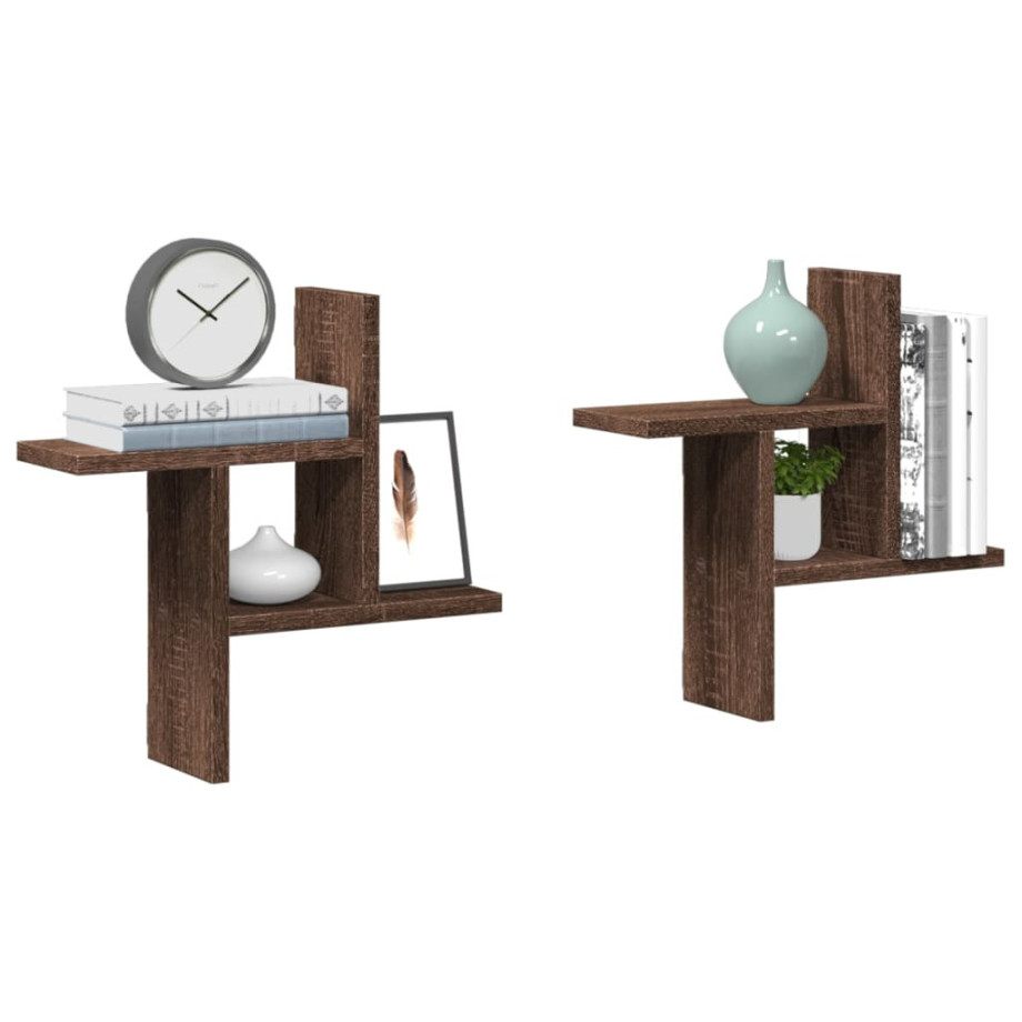 vidaXL Wandschappen 2 st 38x12x38 cm bewerkt hout bruin eikenkleurig vidaXL Wandschappen 2 st 38x12x38 cm bewerkt hout bruin eikenkleurig afbeelding 1