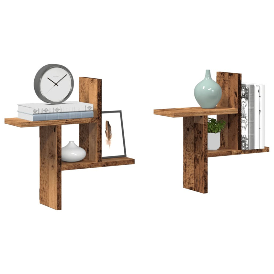 vidaXL Wandschappen 2 st 38x12x38 cm bewerkt hout oud houtkleurig vidaXL Wandschappen 2 st 38x12x38 cm bewerkt hout oud houtkleurig afbeelding 1